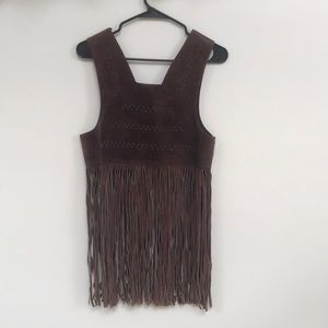 Vintage suede long fringe crop top